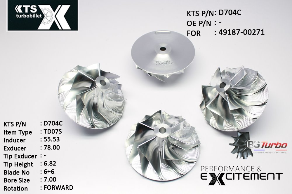 Turbo ROUE FORGÉE MFS PERFORMANCE - 6+6 PALES - INDUCER : 55,53 - EXDUCER : 78 - TYPE : TD07SANGLE : 50° - ROTATION : Forward - SUPER BACK : 2,7 - BORE SIZE : 7
